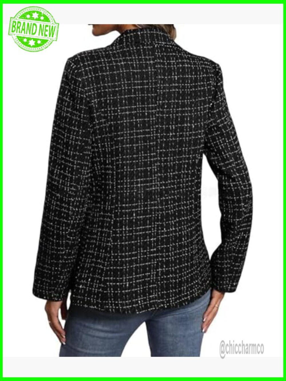 Plaid Tweed Blazer Jacket Fall Winter Office Business Elegant Lined Suit Coat - Picture 2 of 5